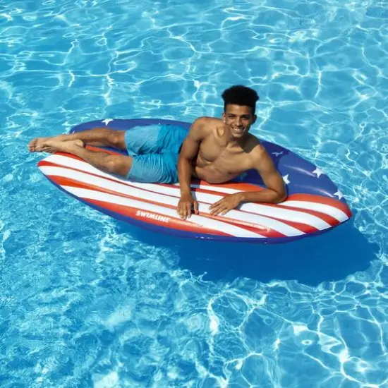 73" Americana Surfboard Shaped Inflatable Swimming Pool Lounge Float {6}