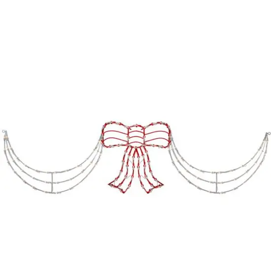 Lighted Red & White Bow Swag Christmas Decoration {4}