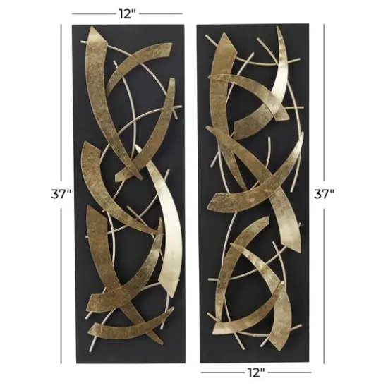 Black Wood Contemporary Wall Decor, Set of 2 36" x 12" x 2" {6}