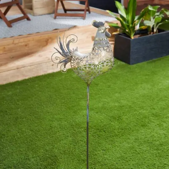 35.5" Gold Rooster Garden Stake {5}