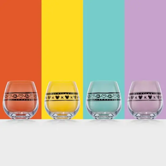 JoyJolt&reg; Disney&reg; 15oz. Geo Picnic Mickey Mouse Stemless Wine Glass Set, 4ct. {3}