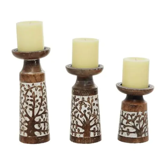 Brown Mango Wood Natural Candle Holder Set, 3ct. {1}