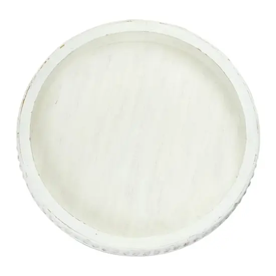 Hello Honey&reg; 16" Decorative Round Wood Tray with Hobnail Edge White {3}