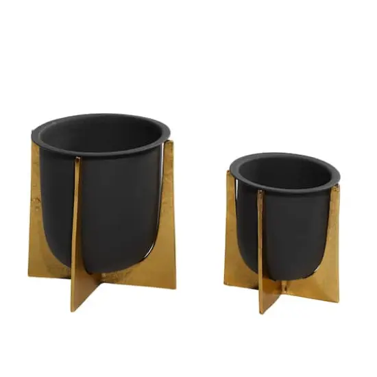 Black & Gold Aluminum Glam Planter Set {3}