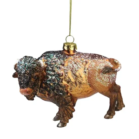 4.25" Brown & Black Glass Bison Ornament {1}