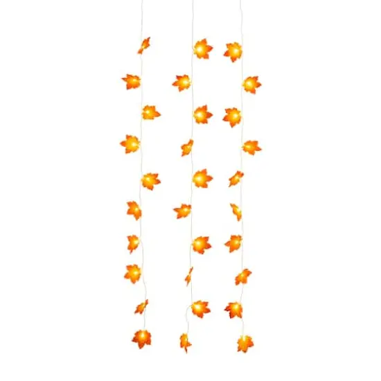 5ft. Pre-Lit Autumn Maple Leaf Artificial Fall Garland with 10 Warm White LED String Lights - Set of 3 {1}