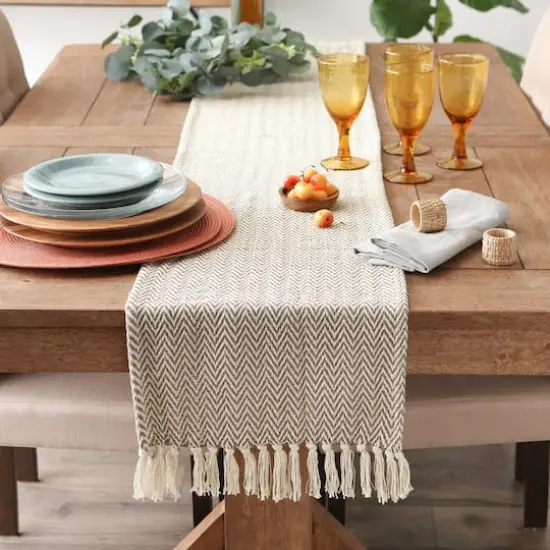 DII&reg; 108" Handloom Chevron Table Runner Dark Brown {5}