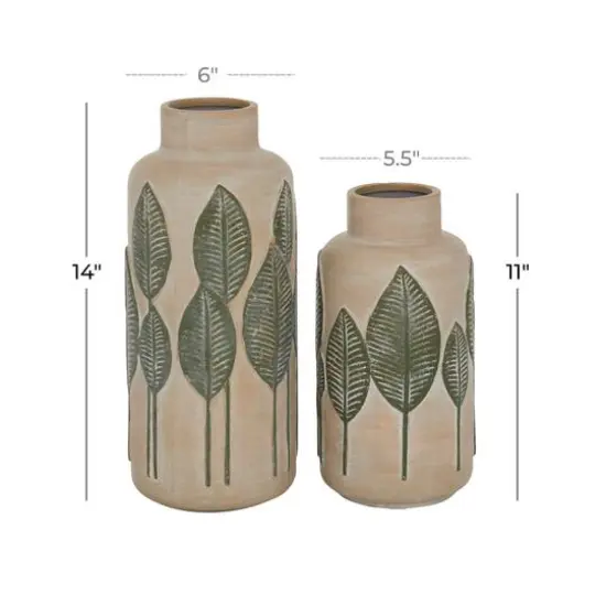 Set of 2 Beige Stoneware Coastal Style Vase, 11", 14" {6}
