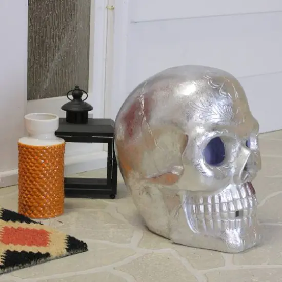 LED Lighted Metallic Halloween Day of the Dead Skull {3}