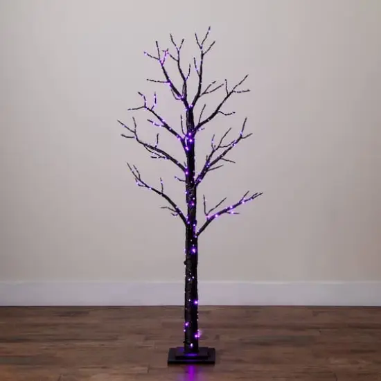 5ft. Pre-Lit Artificial Halloween Twig Tree with 360 Orange & Purple LED Lights {9}