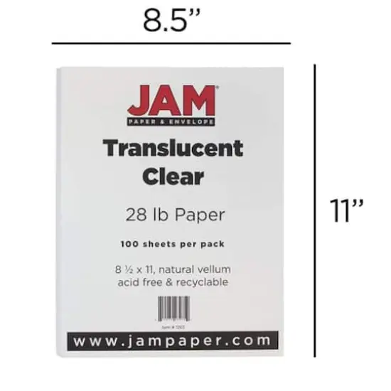JAM Paper Clear Translucent 8.5" x 11" 28lb. Vellum, 100 Sheets {3}
