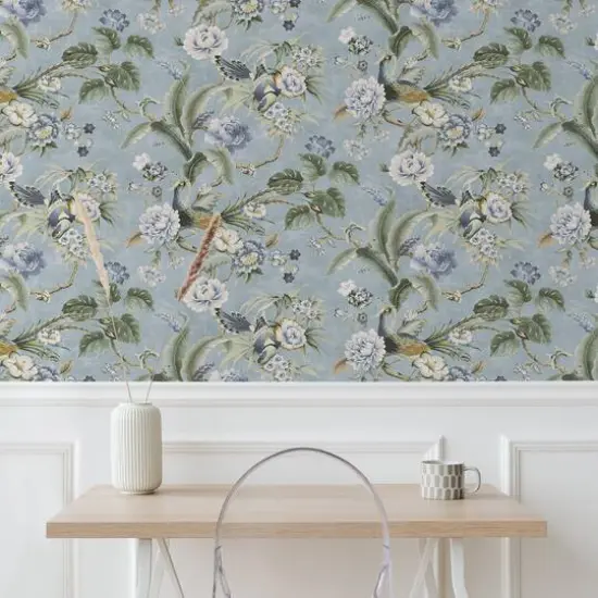 Surface Style Passerine Pavilion Peel & Stick Wallpaper Blue Geyser {3}