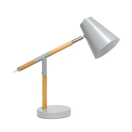 Simple Designs 16.7" Wooden Pivot Desk Lamp Matte Gray and Wood {1}