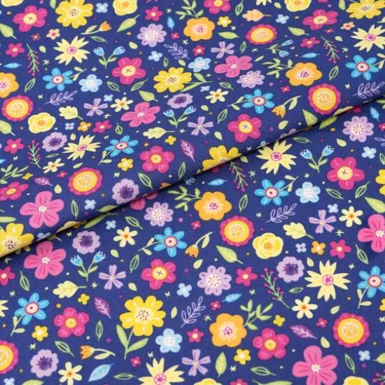 SINGER Bright Floral on Blue Cotton Fabric {3}