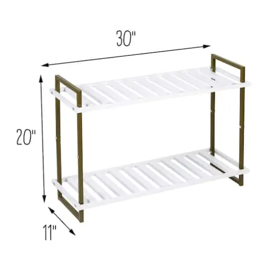 Honey Can Do Olive & White 2-Tier Tubular Shoe Rack {11}
