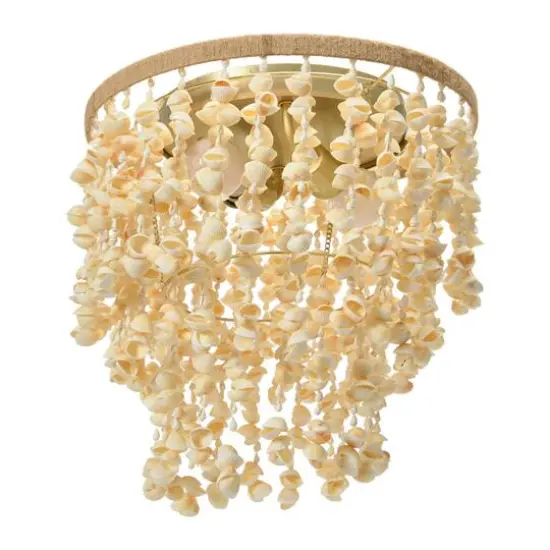 Hello Honey&reg; 15" Round Metal and Shell Flush Mount Ceiling Light {6}