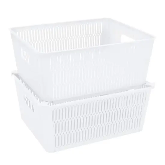 Simplify Slide Stack It Storage Tote Baskets, 2ct. White {1}