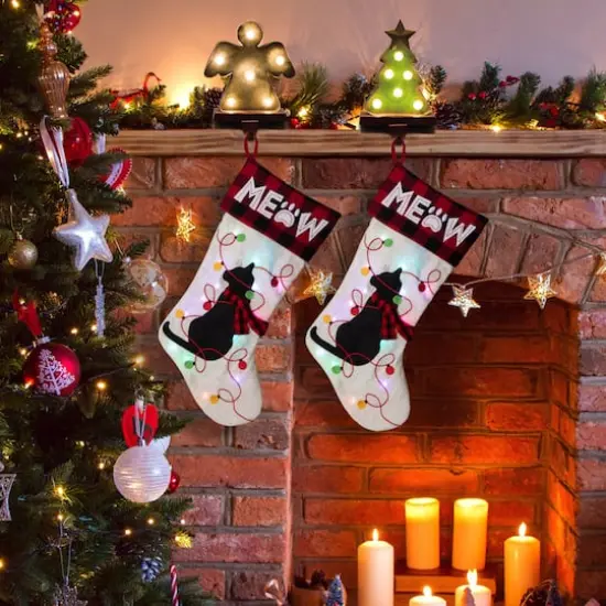 Glitzhome&reg; 21" LED Cat Christmas Stockings, 2ct. {3}