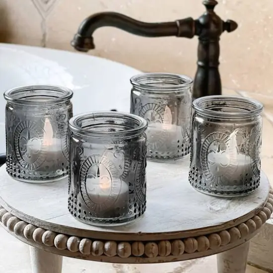 Kate Aspen&reg; Vintage Smoke Gray Glass Tea Light Holder Set {6}