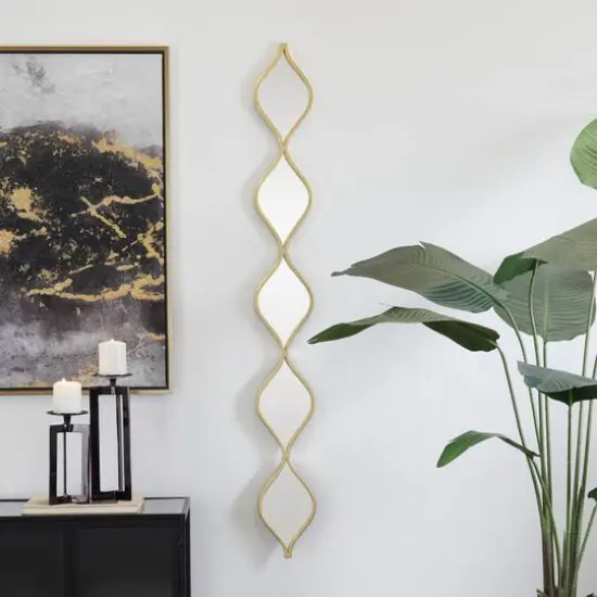 Gold Metal Slim Stacked Chain 5 Layer Wall Mirror with Tear Drop Pattern 7" x 1" x 59" {7}