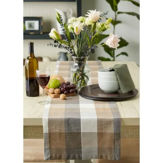 DII&reg; 72" Tri-Color Check Table Runner Stone {5}