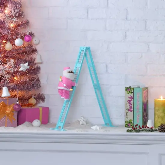 17" Animated Tabletop Pastel Climbing Santa {3}