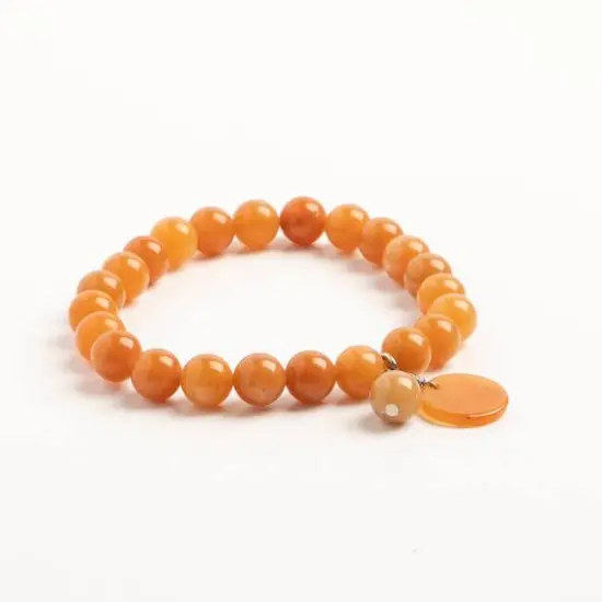 John Bead Peach Aventurine Round Bead Stretch Bracelet with Circle Charm {4}