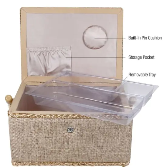 SINGER&reg; Linen Fabric Large Sewing Basket {3}