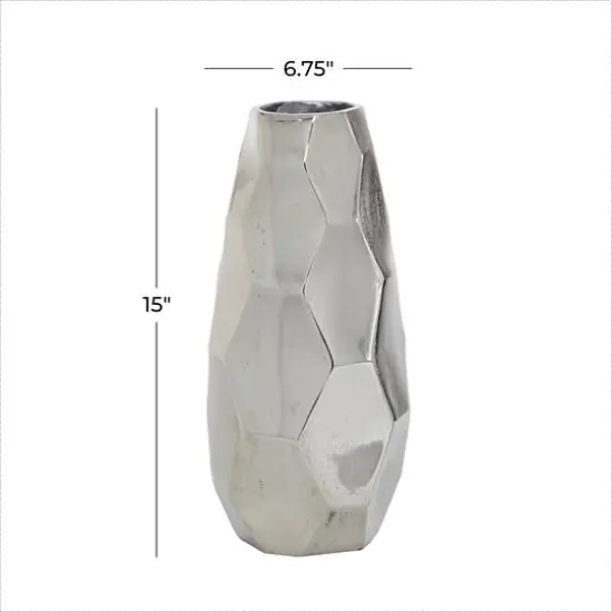 Silver Aluminum Contemporary Vase, 15" x 7" x 7" {7}