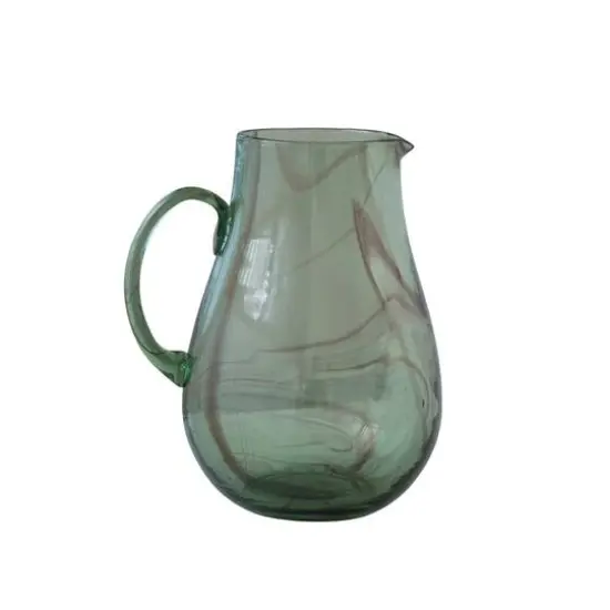 10" Green & Purple Marbled Elegance Hand-Blown Glass Pitcher {6}