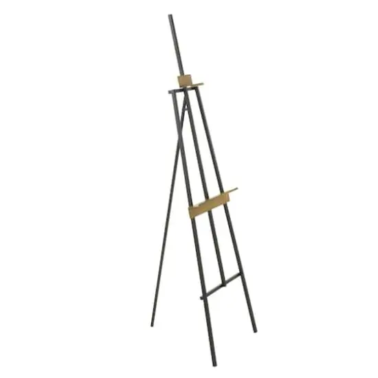 56.25" Black Metal Painter's Inspired 3-Tier Display Easel with Gold Accents {5}