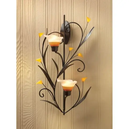15" Amber Lilies Candle Wall Sconce {3}