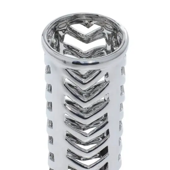 Set of 2 Silver Stoneware Glam Vase, 4" x 11" {7}