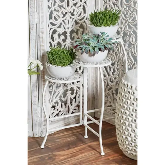 24" White Metal Traditional 3-Tier Plant Stand {3}