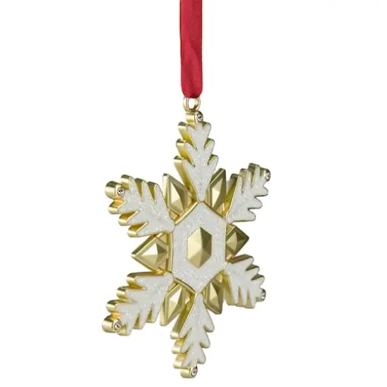3.5" Gold Brass-Plated Snowflake with European Crystals Ornament {3}