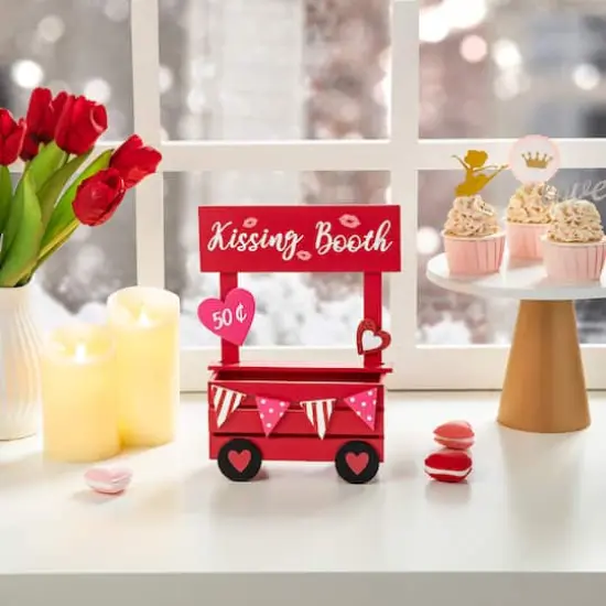 Glitzhome&reg; 10" Valentine's Wooden Kissing Booth Table D&eacute;cor {4}