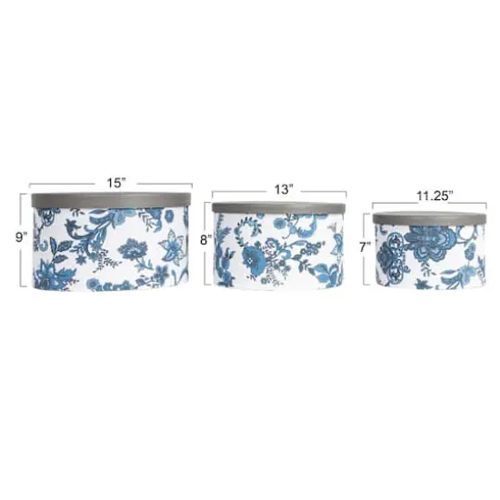 Household Essentials Cream & Blue Floral Nesting Hat Box Set with Faux Leather Lids {5}