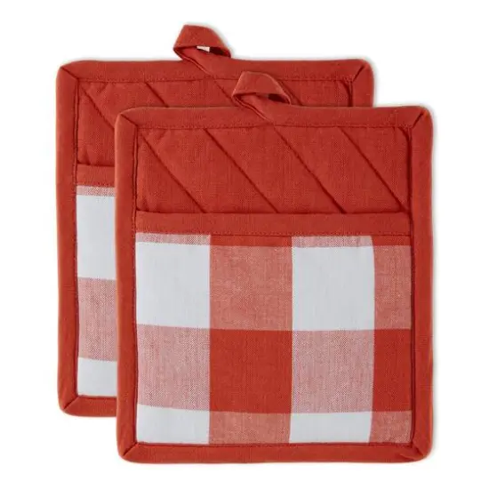 DII&reg; Buffalo Check Potholders, 2ct. Vintage Red {1}