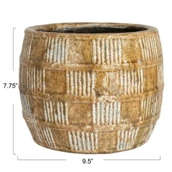 Hello Honey® 9.5" Brown Embossed Crackle Terra Cotta Planter {7}