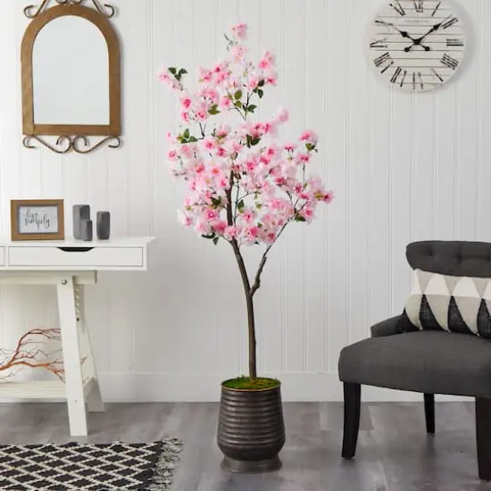 5.5ft. Cherry Blossom Tree in Ribbed Metal Planter {4}