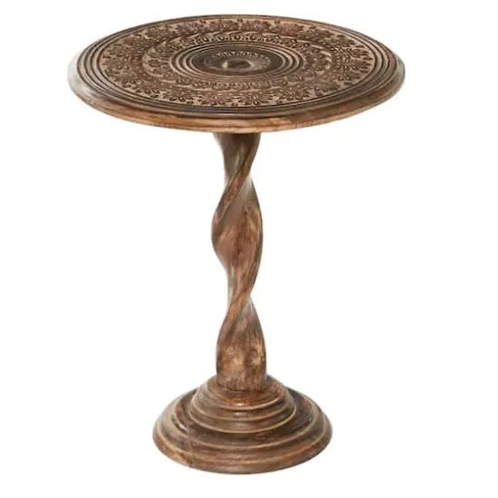 22" Brown Traditional Mango Wood Accent Table {1}
