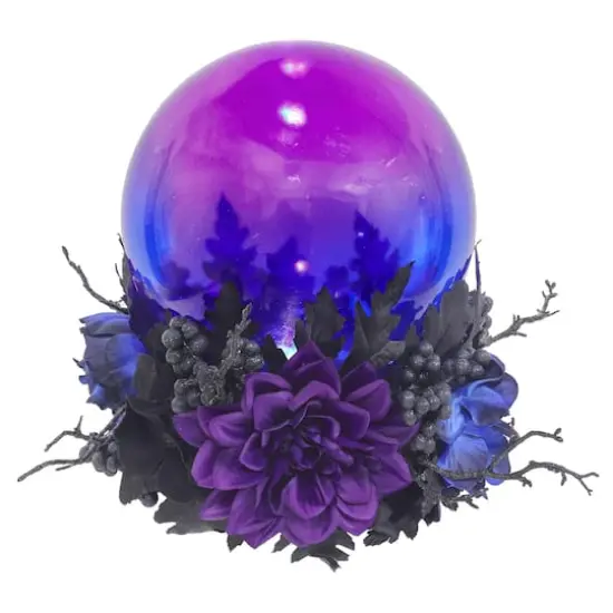 10.5" Pre-Lit Purple Crystal Ball with Floral Arrangement by Ashland&reg; {3}