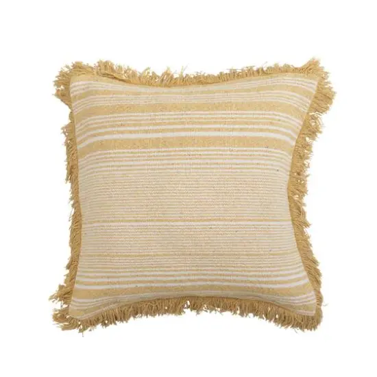 Hello Honey&reg; Yellow & Cream Woven Recycled Cotton Blend Pillow Cover with Fringe {1}