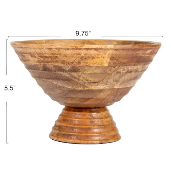 Hello Honey&reg; 9.75" Ridged Mango Wood Footed Bowl Light Brown {8}