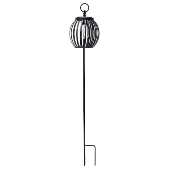 Glitzhome&reg; 32.25" Black Metal Stripes Solar Powered Outdoor Lantern {1}