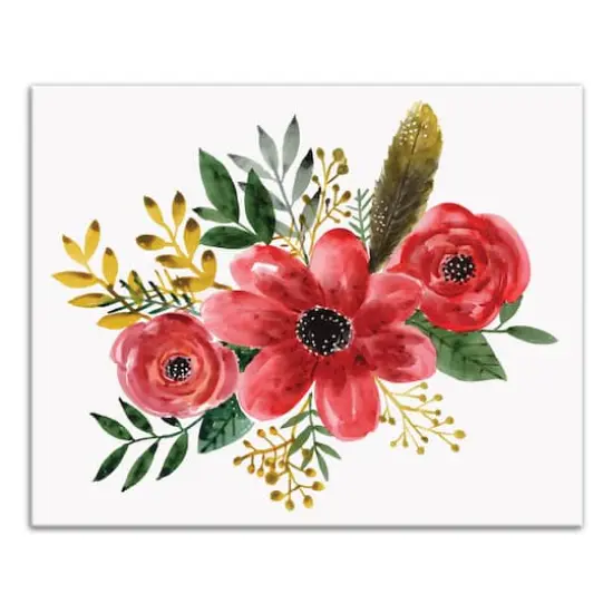 Feathers and Red Flowers 16" x 20" Canvas Wall Art {1}