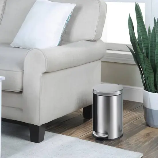 SunnyPoint Round Trash Can Satin Nickel {4}
