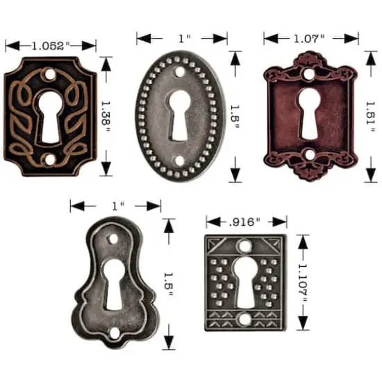 Idea-Ology Metal Keyholes W/Brads .75"X1" To 1"X1.5" 5/Pkg-Antique Nickel, Brass & Copper {3}