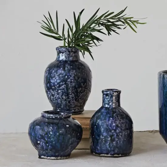 Hello Honey&reg; Navy Terra Cotta Vase Set with Crackle Glaze {3}