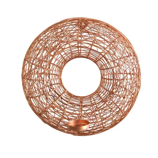 11" Wired Copper Circle Wall Sconce Candle Holder {1}
